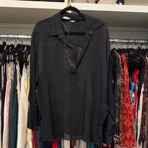 Zara Black Striped Sheer Blouse